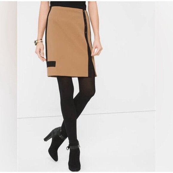 White House Black Market Skirt Women’s 8 Tan & Black Color Block $88 Career - Picture 15 of 16